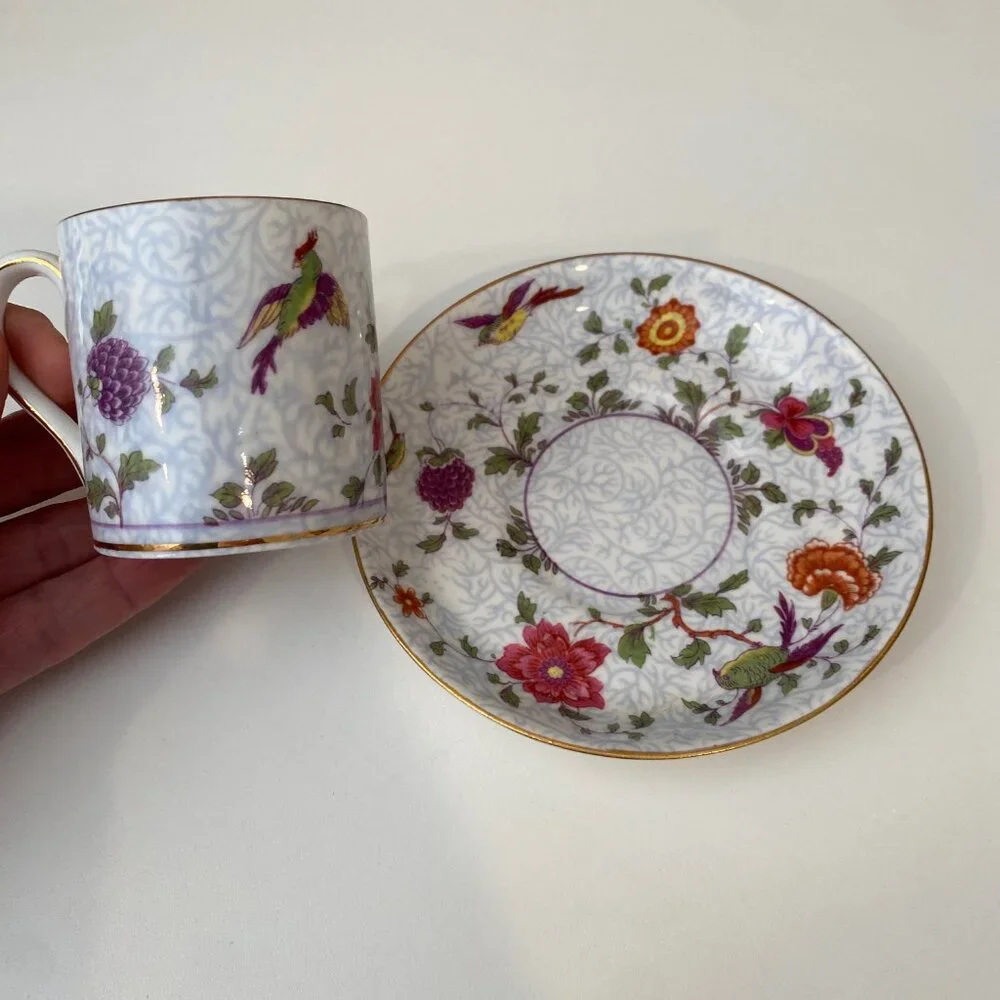 Crowne & Staffordshire Bird of Paradise Cup & Saucer Set Bone‎ China UK